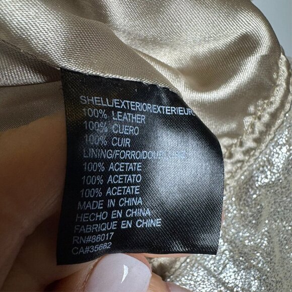 Bebe Women’s Size Small Vintage Y2K Light Gold Leather Peplum Jacket Ruffle Hem - Picture 8 of 9